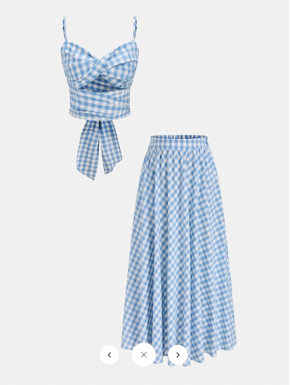 NWT Commense Gingham Wrap Tie Cami Top & Midi Skirt Set Sz M